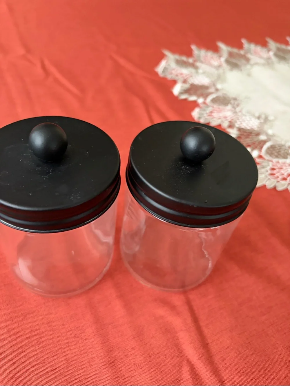 Bathroom organizers and storage 2 pack glass with black lids